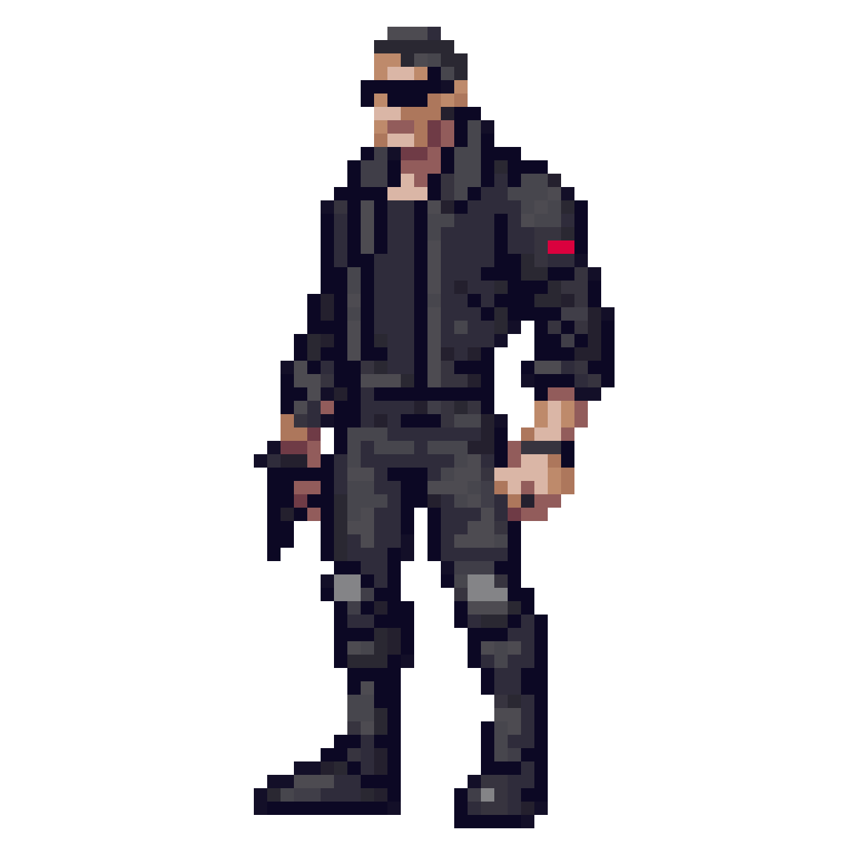 Detailed humanoid cyborg character pixel art