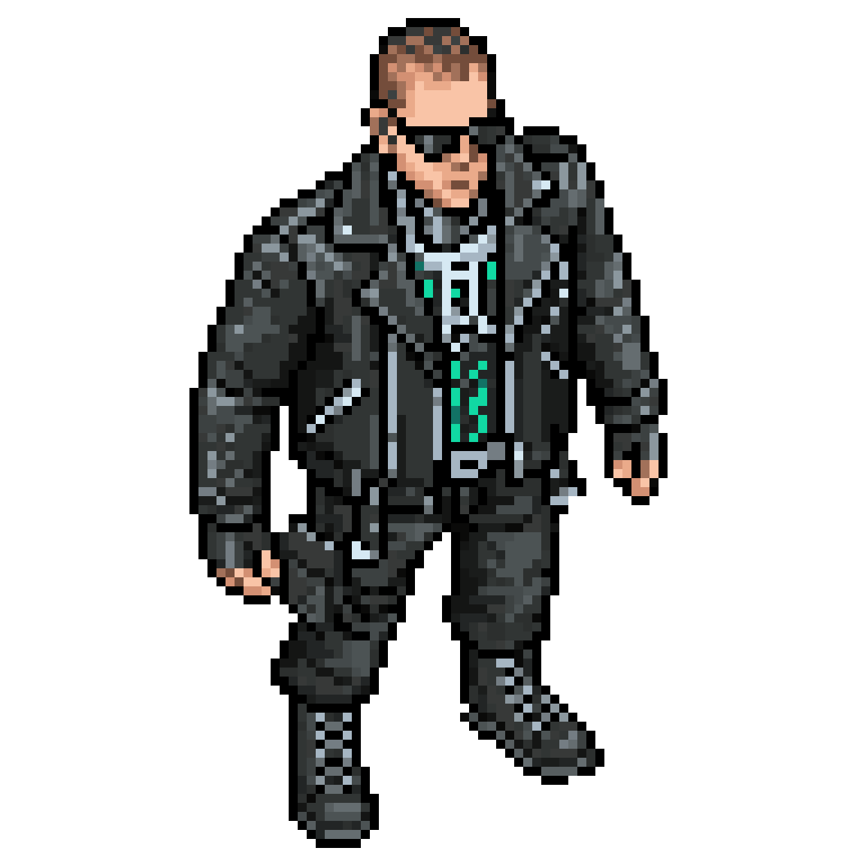 detailed humanoid cyborg assassin pixel art