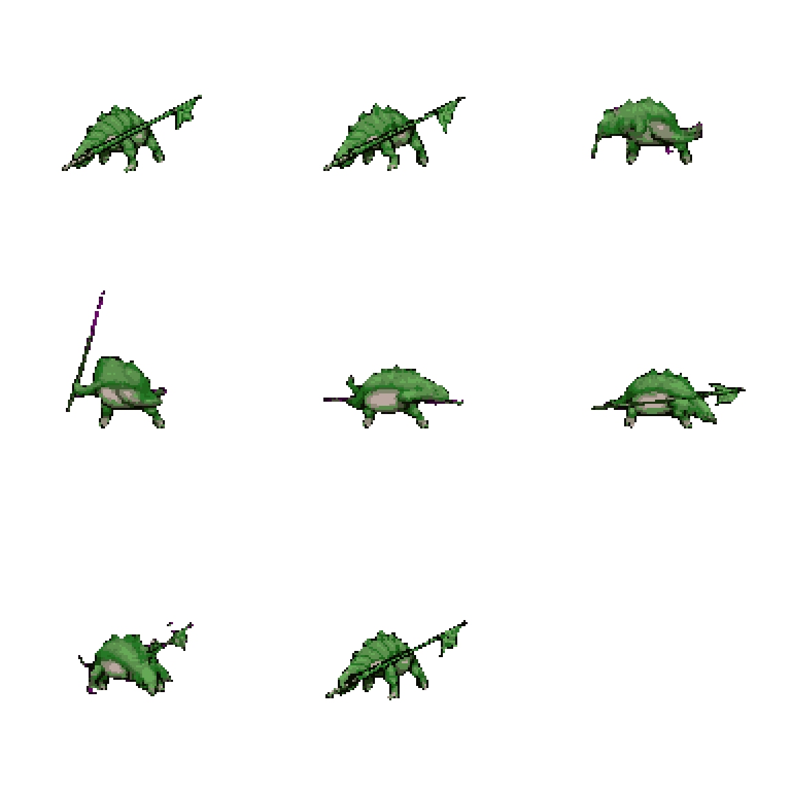 armored lizard with green staff Attacking pixel art