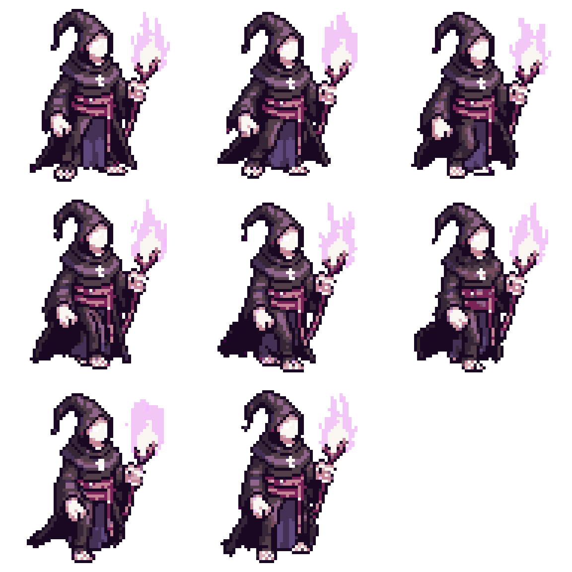 Dark Fantasy Necromancer Wizard Walking pixel art