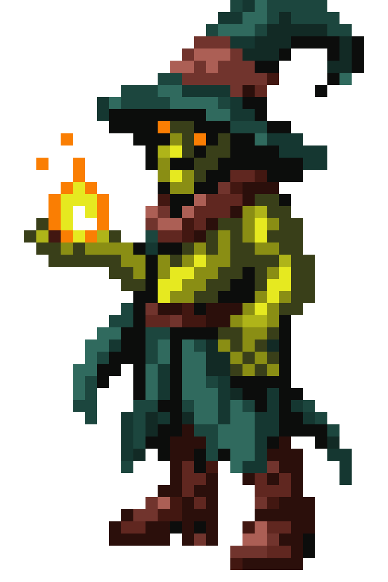 fantasy green warlock goblin with magic orb pixel art