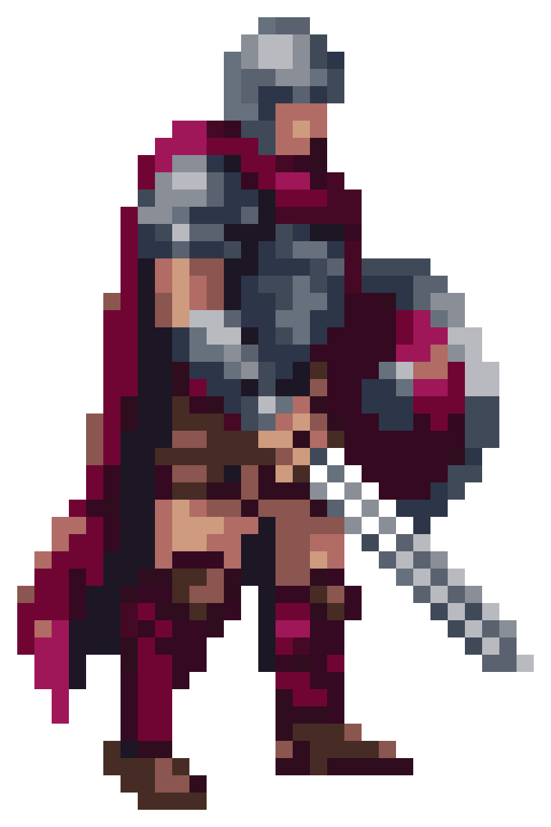 medieval warrior with sword and shield pixel art