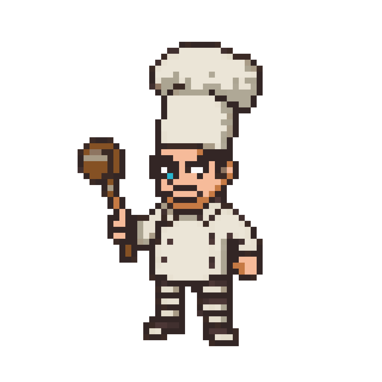 chef character in prison uniform pixel art
