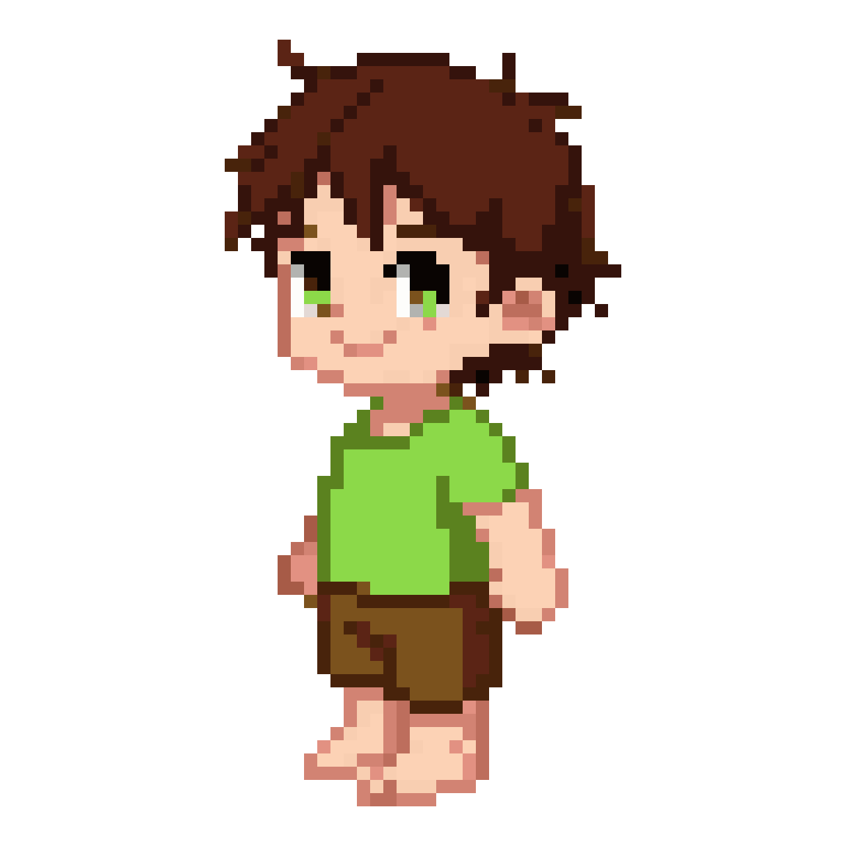 child NPC in green shirt and brown shorts pixel art