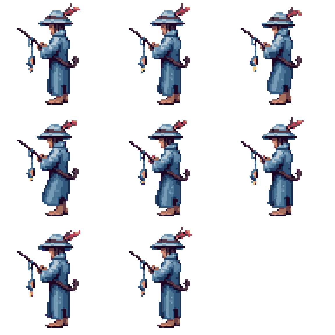 Master Sky Fisherman in Blue Robe Idle pixel art