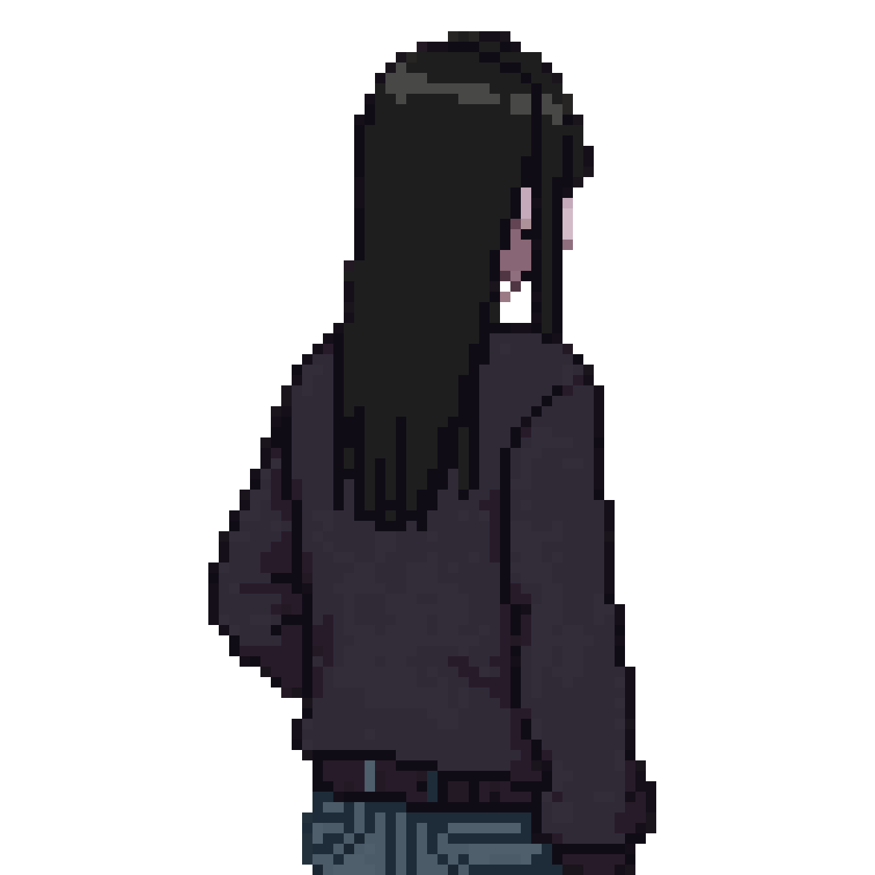 Girl in Urban Clothes with Black Hair pixel art
