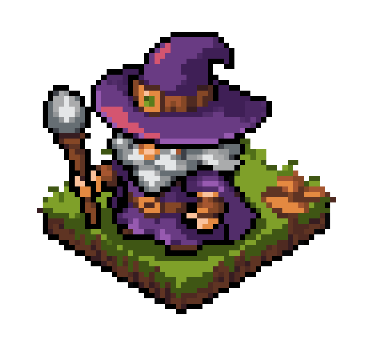purple/gray/brown wizard character sprite for pixel art