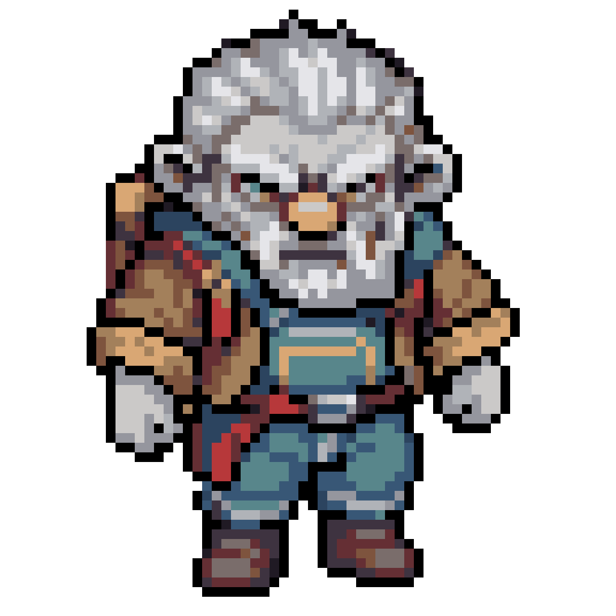 Sad gray character in simple clothes pixel art