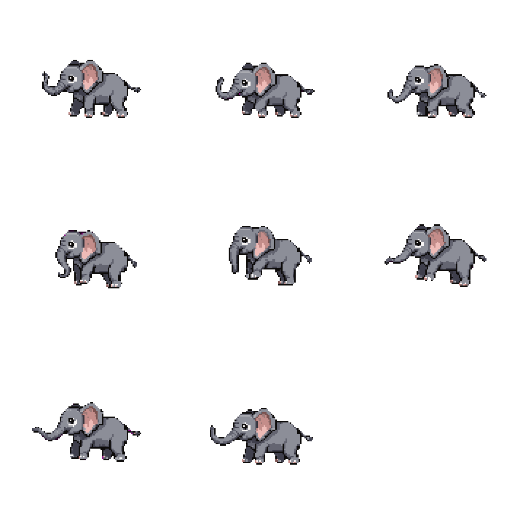 cute and funny elephant swinging Jumping pixel art