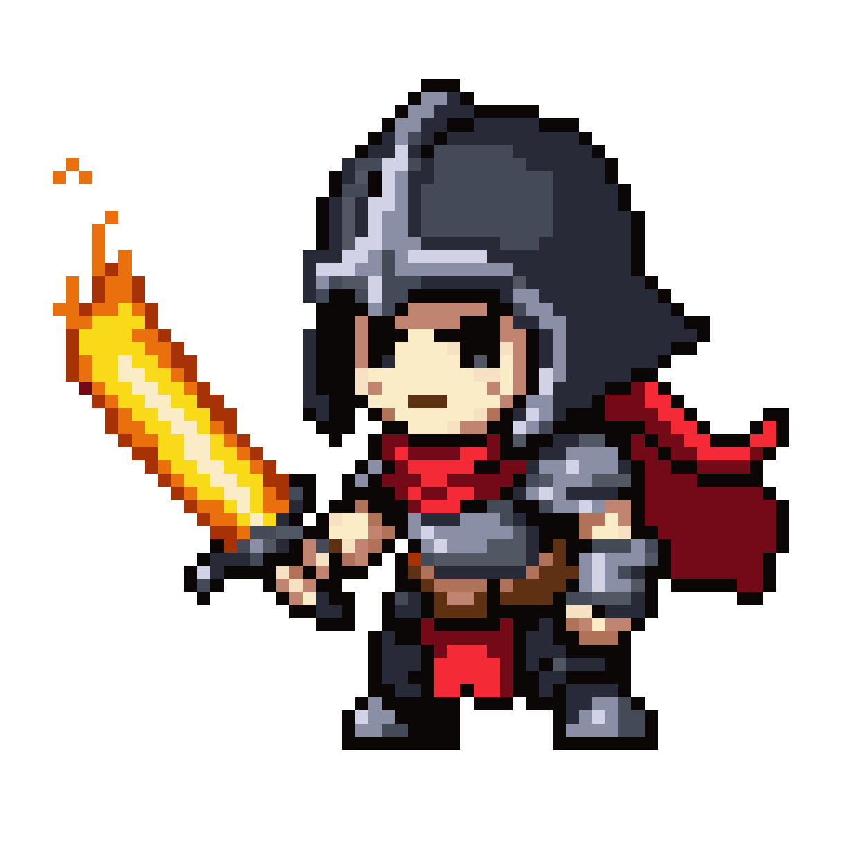 Chibi Warrior with Flaming Sword pixel art