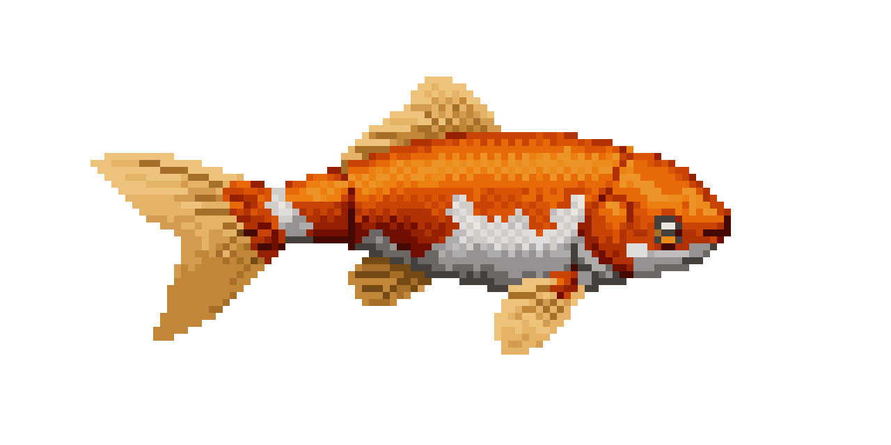 vibrant orange and white koi fish pixel art
