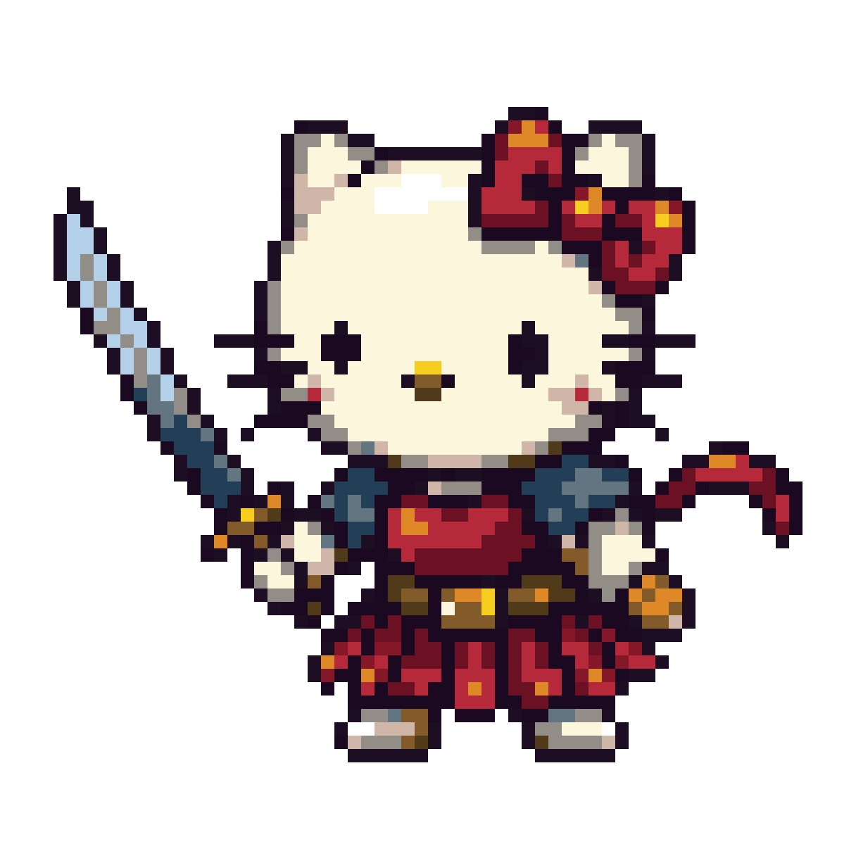 Kawaii Warrior Hello Kitty with Katana pixel art