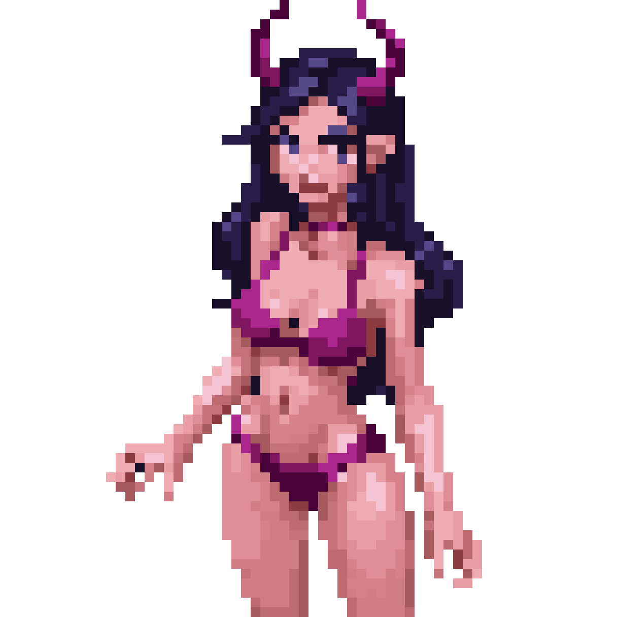 demon like woman with pink skin pixel art