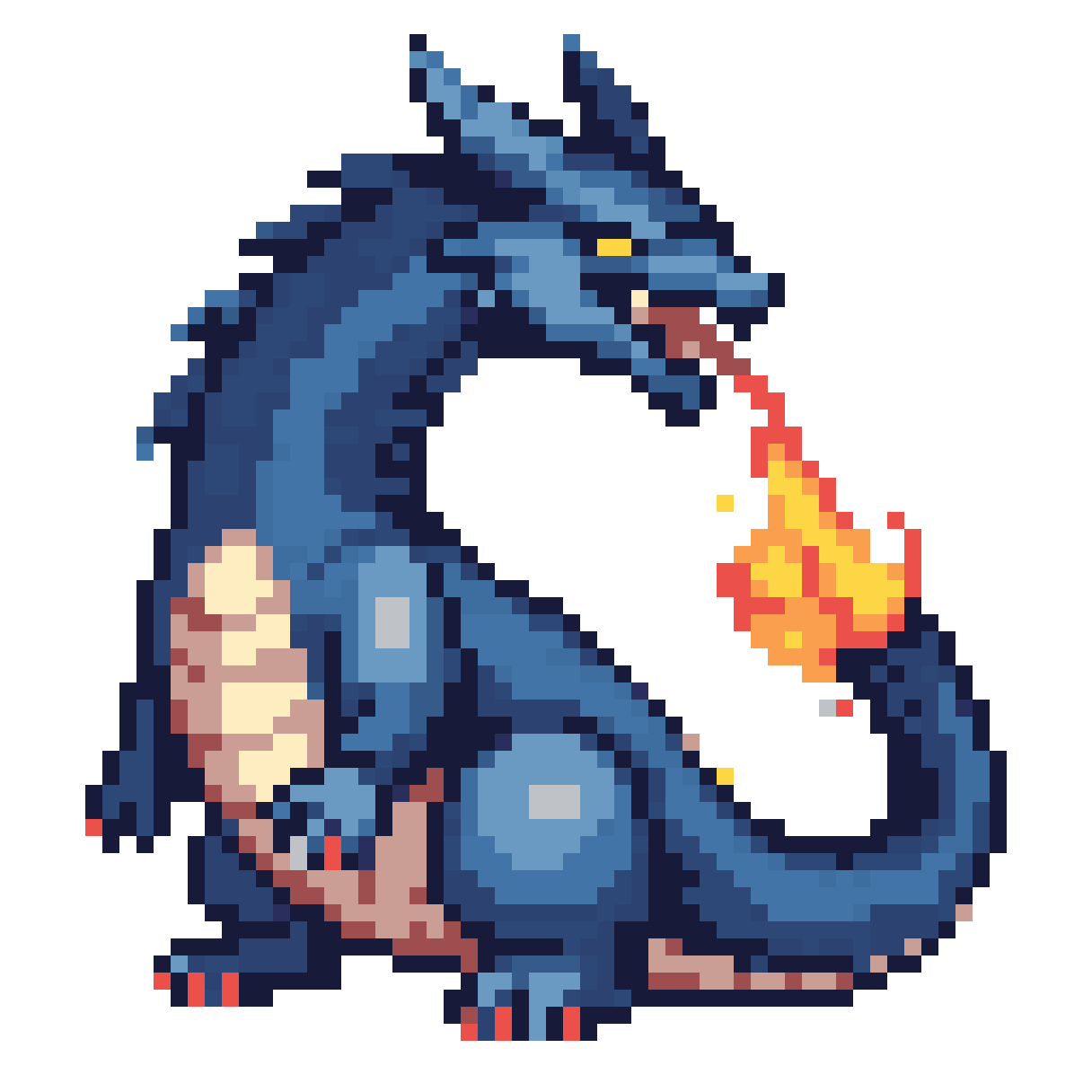 Blue Dragon Breathing Fire pixel art