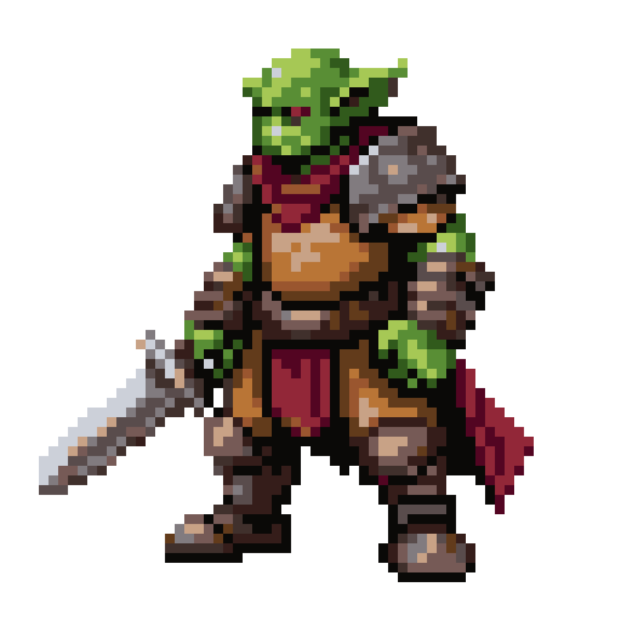 green goblin dungeon gang with shortsword pixel art