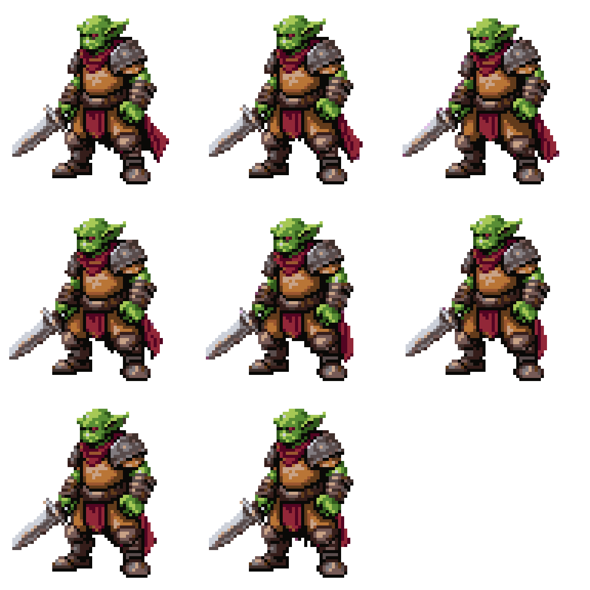 green goblin dungeon gang with shortsword Idle pixel art