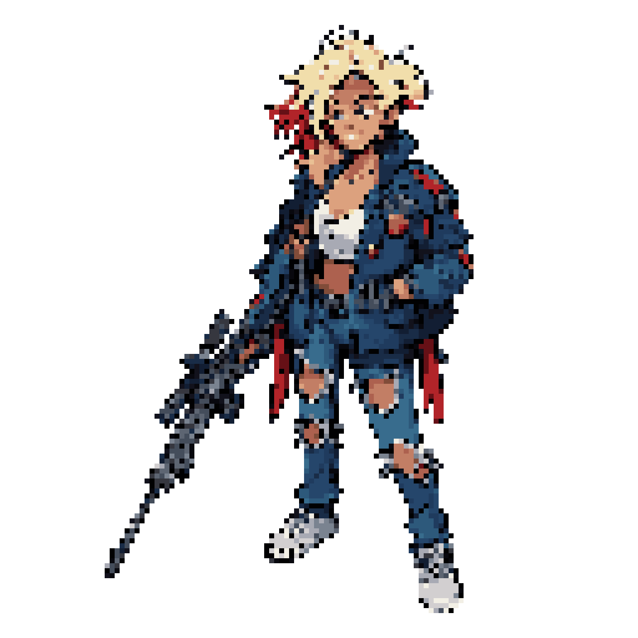 Cyberpunk girl with sniper rifle pixel art