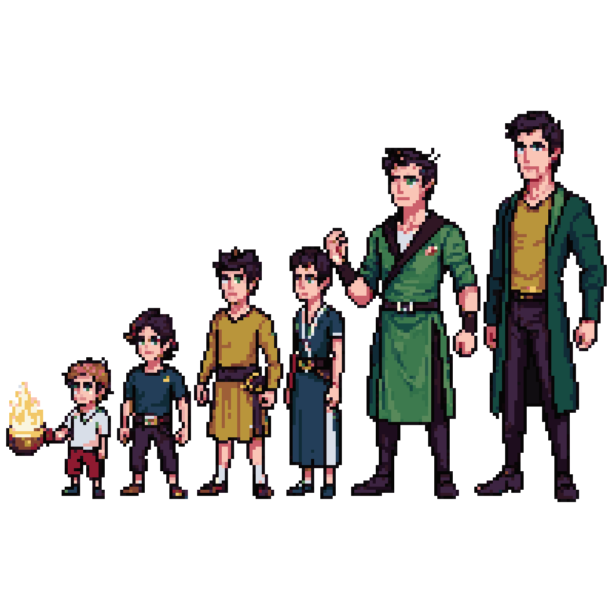 Fantasy Elf Mage Evolution Line pixel art