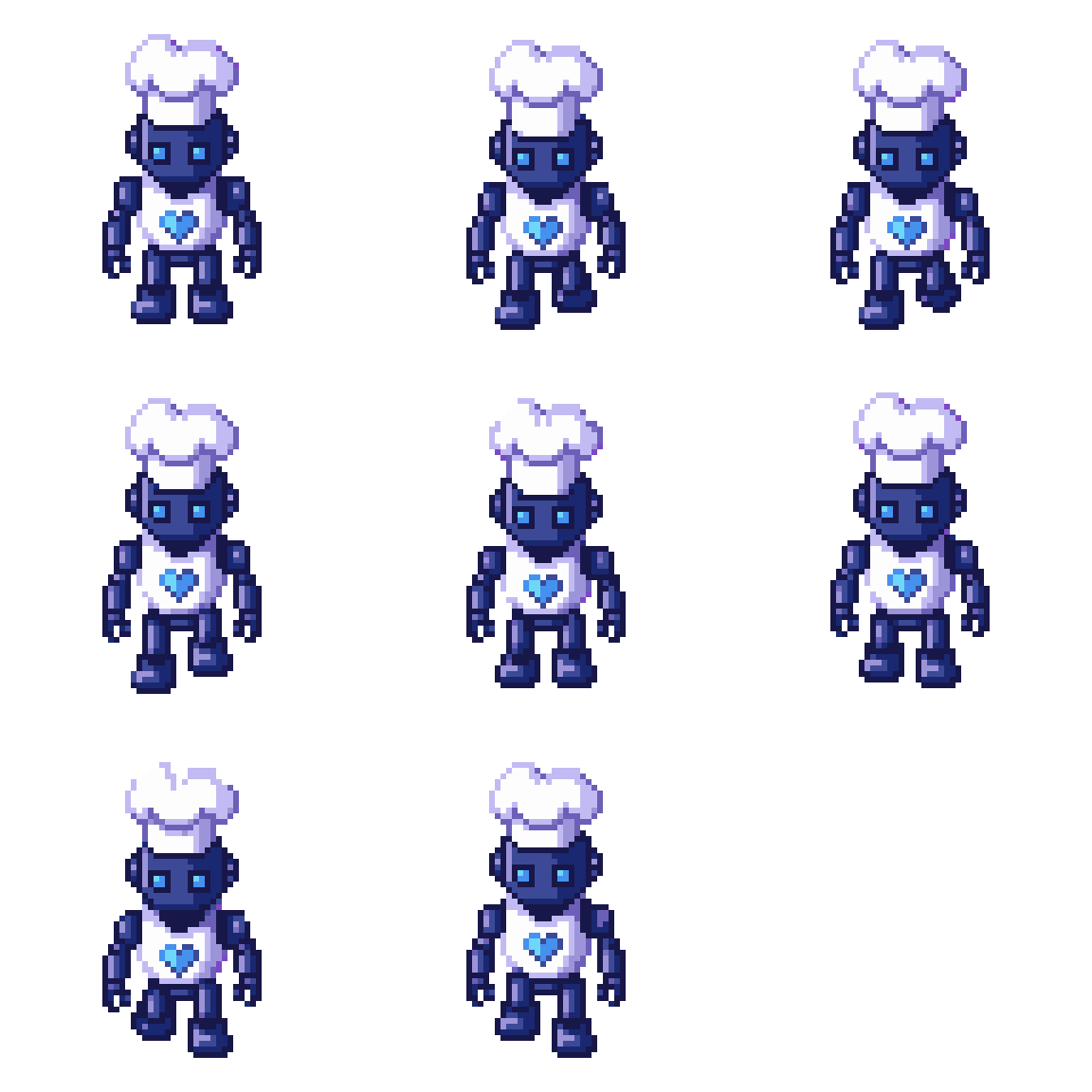 Robot Chef with Blue Heart Walking pixel art