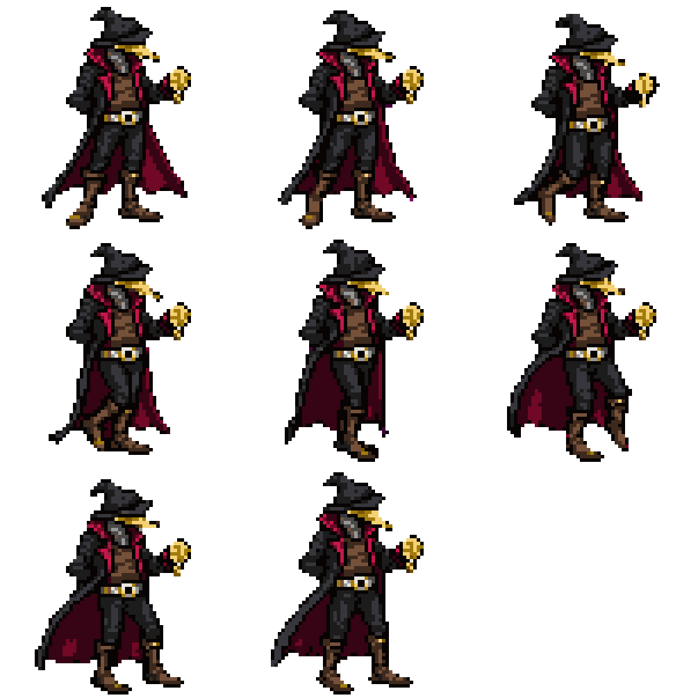 Mysterious Wizard Character Idle Walking pixel art