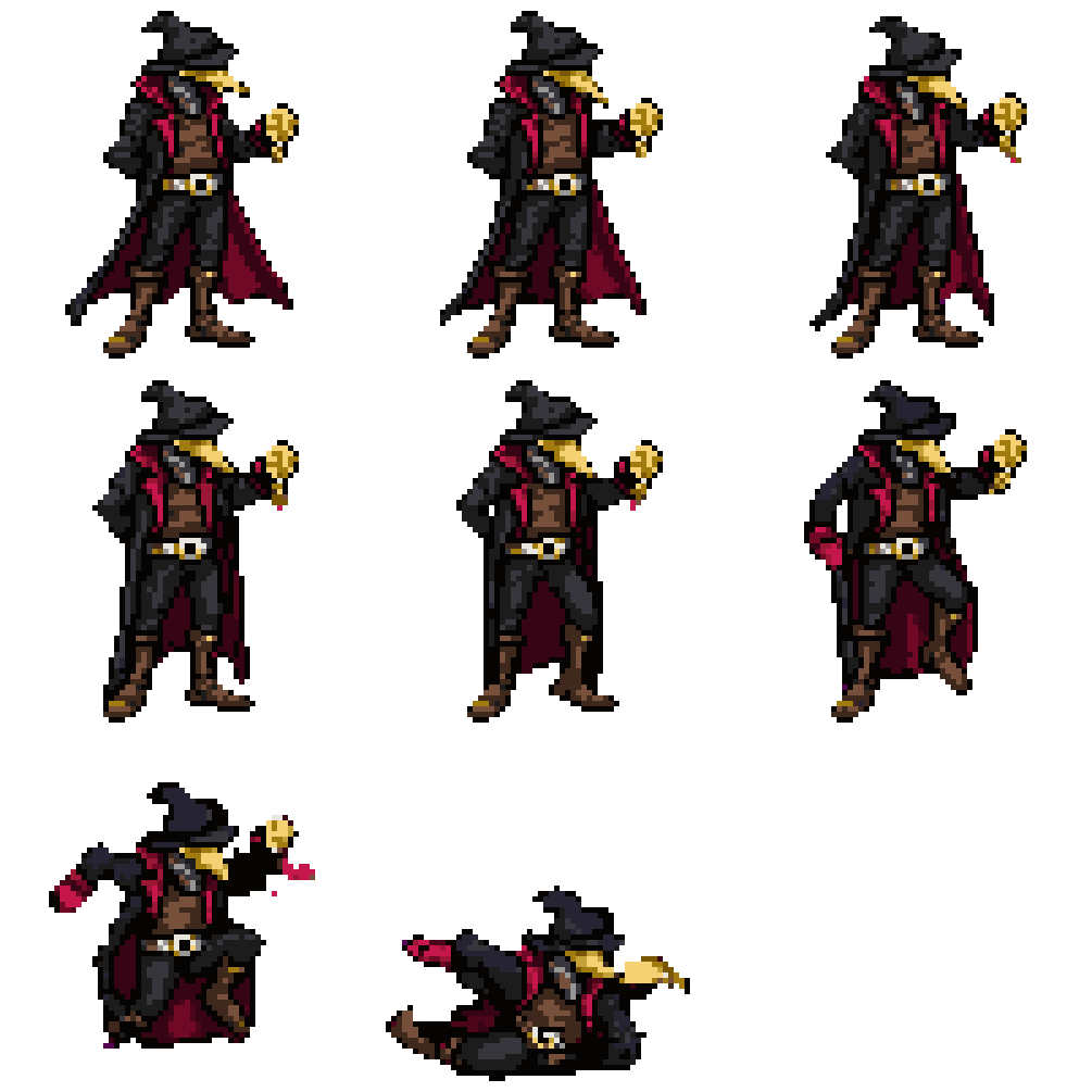 Mysterious Wizard Character Idle Dying pixel art