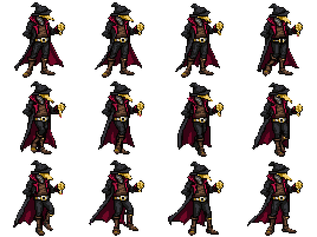 Mysterious Wizard Character Idle Walking pixel art