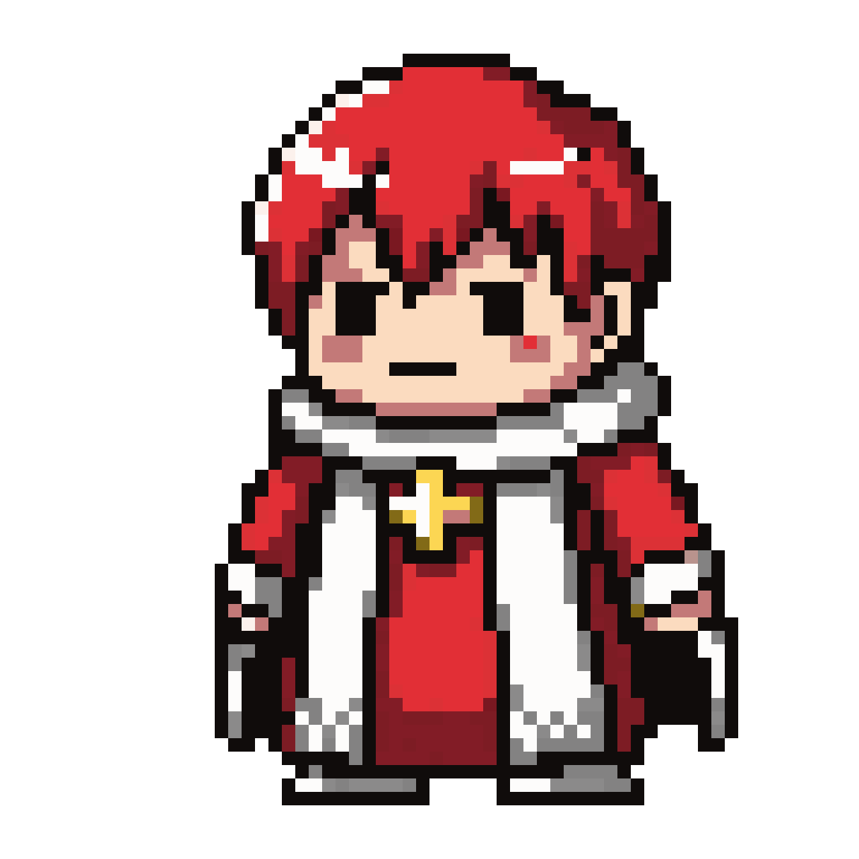 1-bit red black white priest pixel art