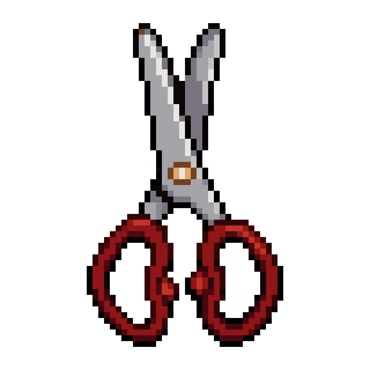 Open Scissors with Maroon Handles pixel art