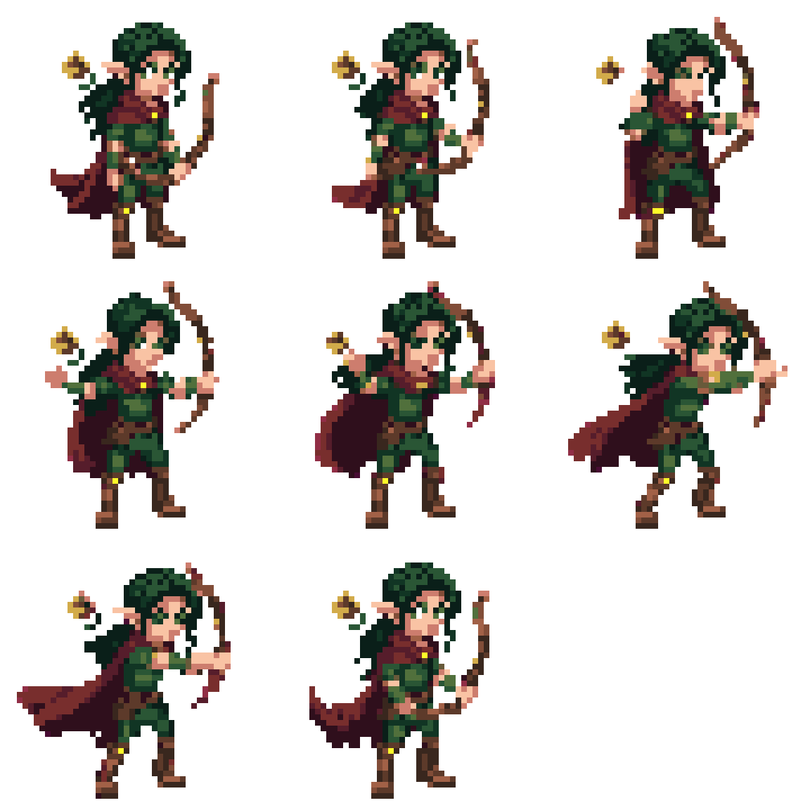 Young Elf Archer Warrior Attacking pixel art
