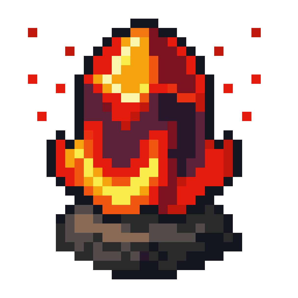glowing red and orange fire crystal pixel art