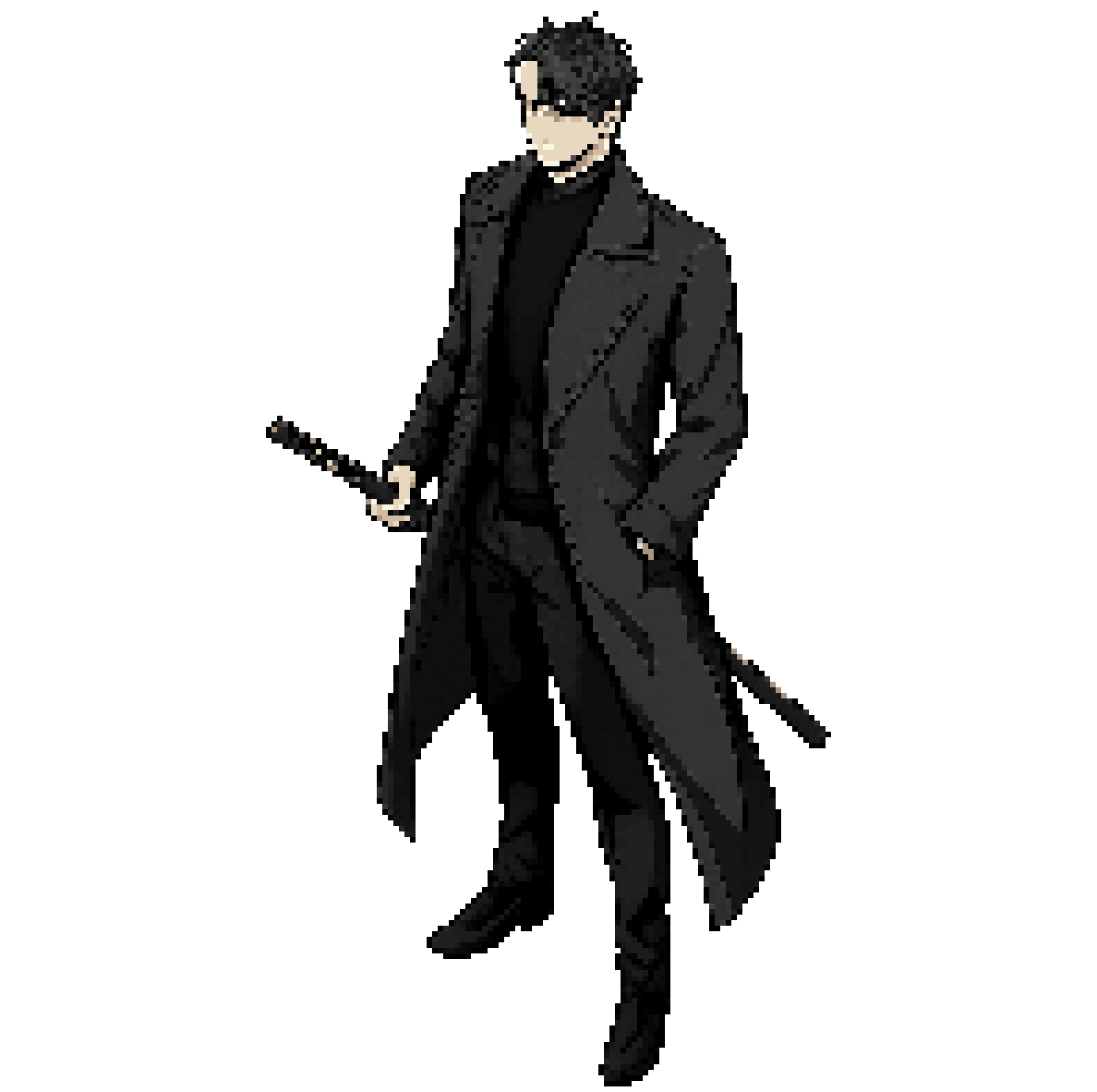 Isometric Anime Style Stoic Man with Katana pixel art