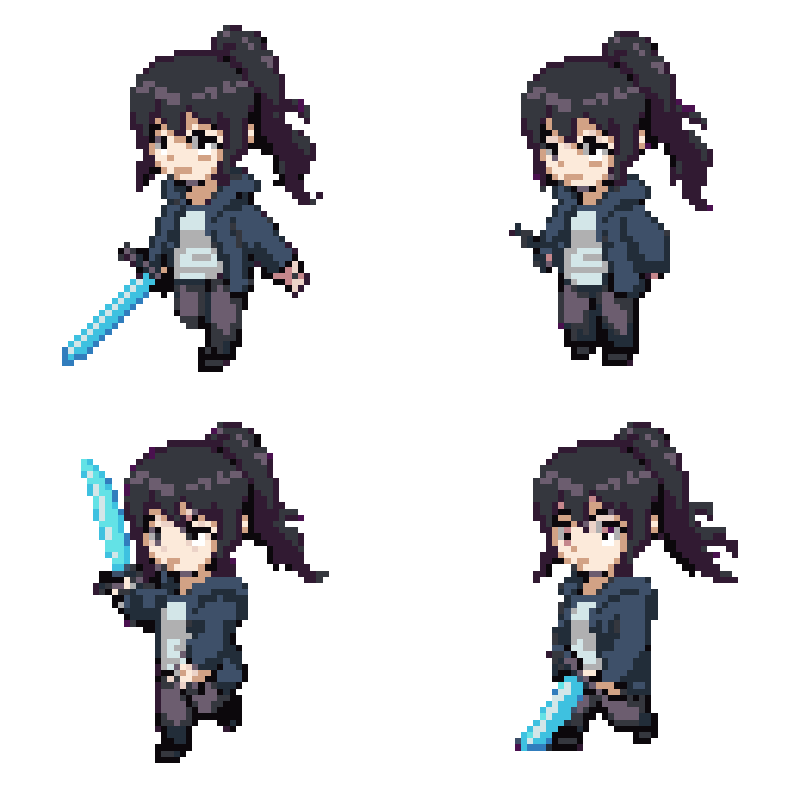 Female Character With Sword Attacking pixel art