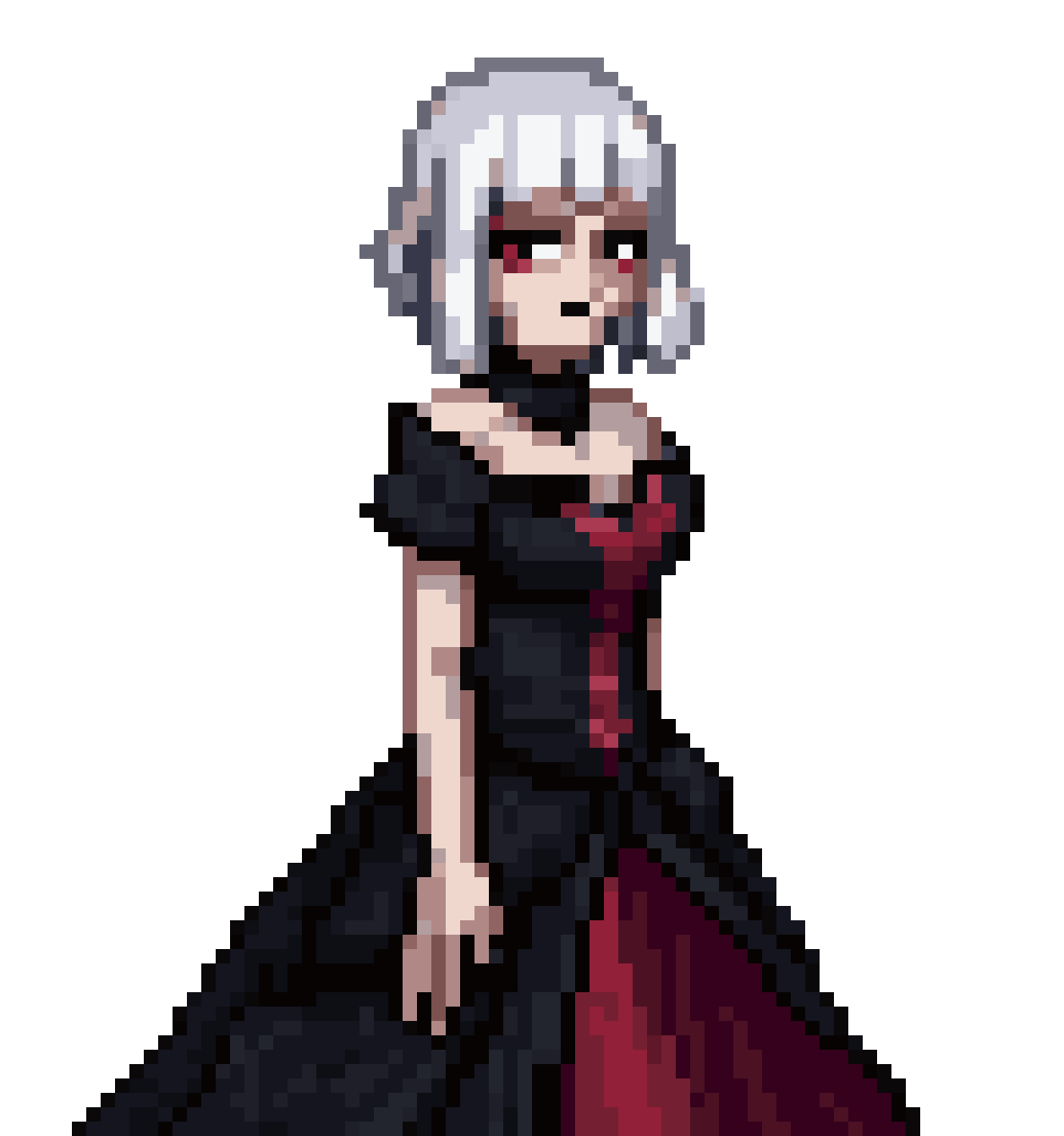 Pale Vampire Lady in Gothic Dress pixel art