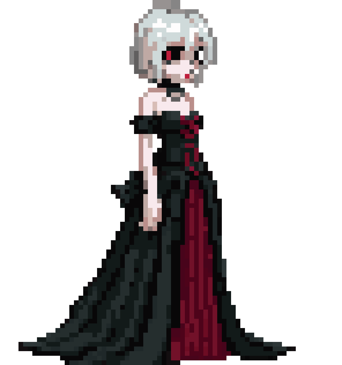 Pale Vampire Lady in Gothic Dress pixel art