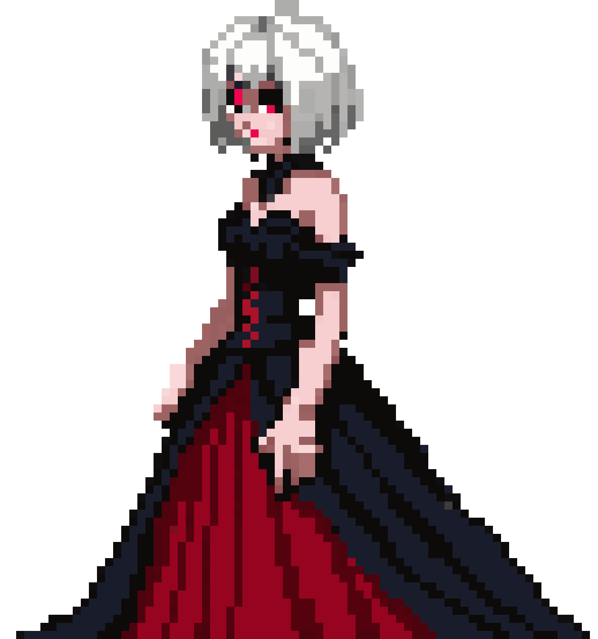 Pale Vampire Lady in Gothic Dress pixel art