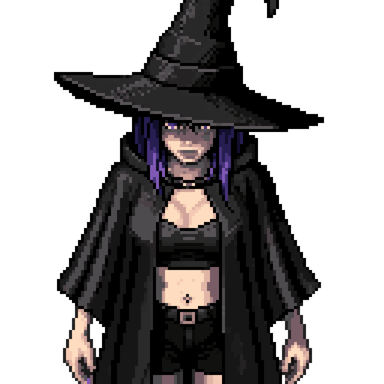 Pale Skin Female Wizard with Cloak pixel art