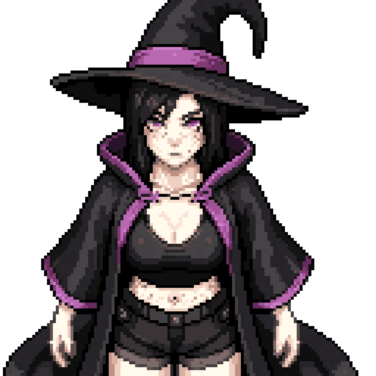 Pale Skin Female Wizard with Freckles pixel art