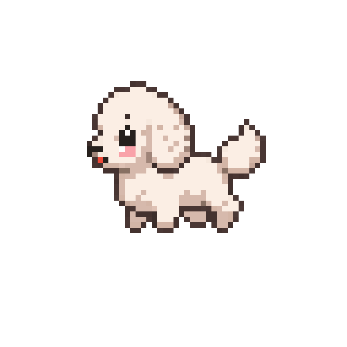 white fluffy cute dog with pixel art