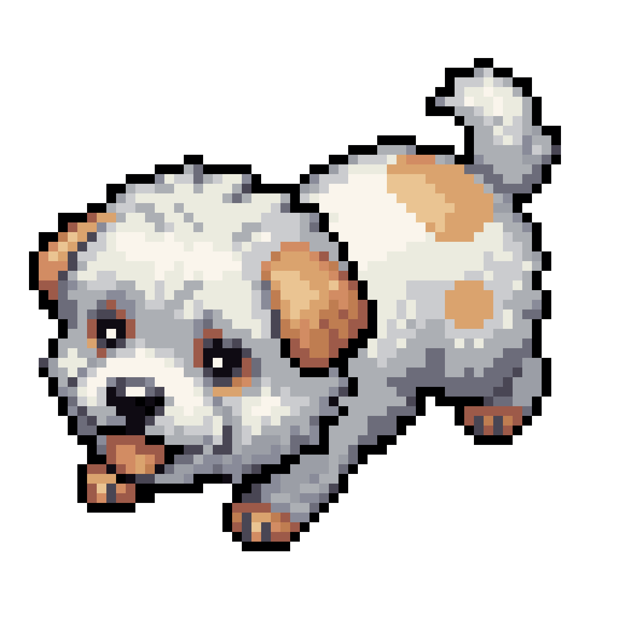 white fluffy dog cute with pixel art