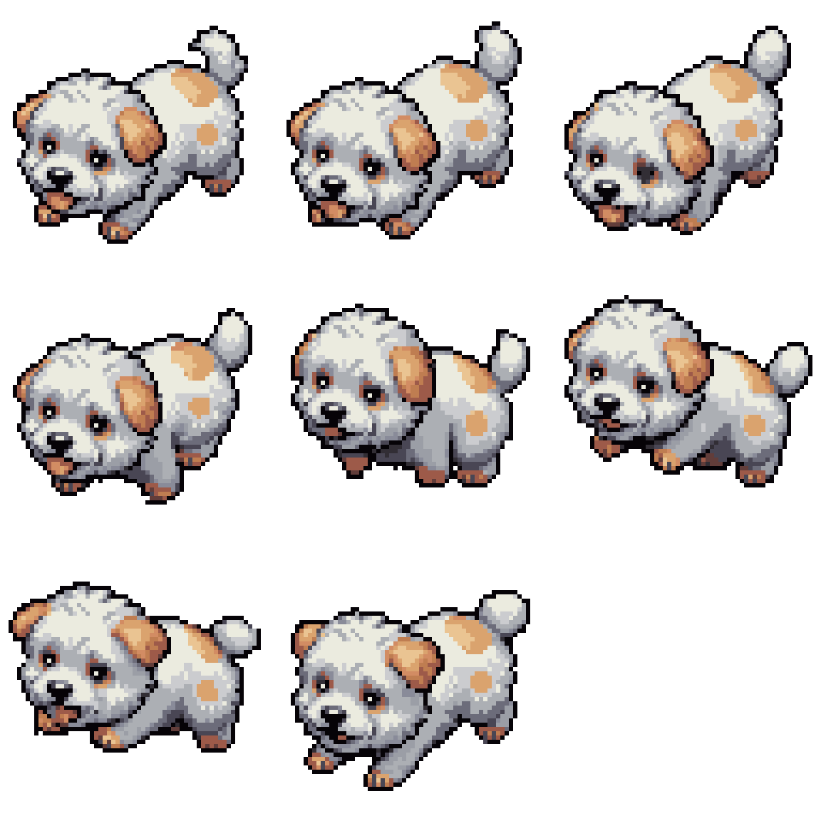 white fluffy dog cute with Jumping pixel art
