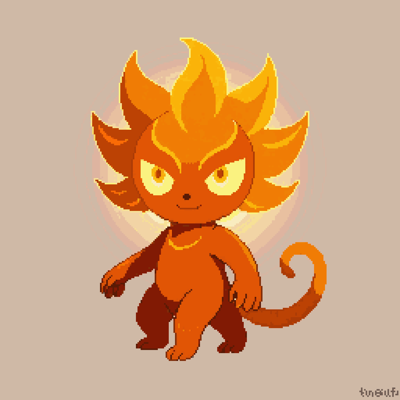 small orange soul with glowing eyes pixel art