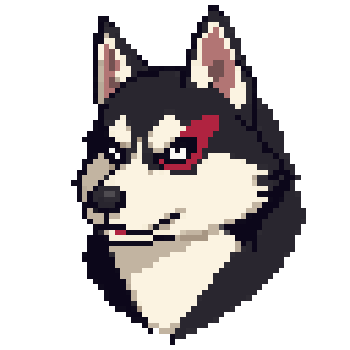 Andromorphic Ninja Husky Dog with Scar pixel art