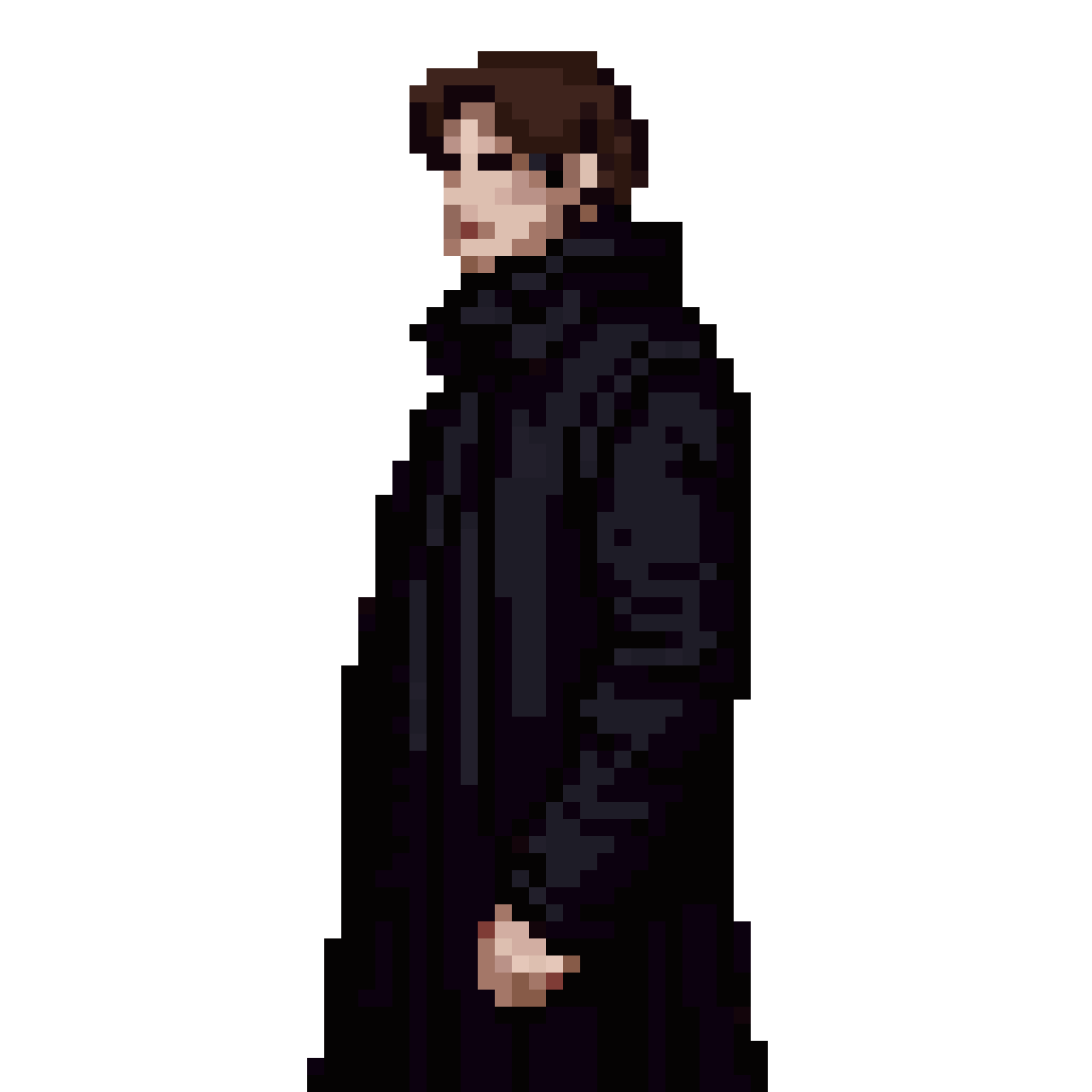 guy in long dark overcoat pixel art
