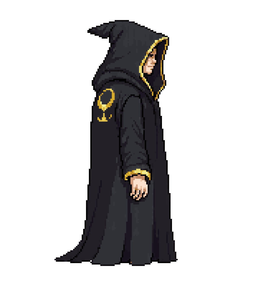 Dark Hooded Wizard Character Sprite pixel art