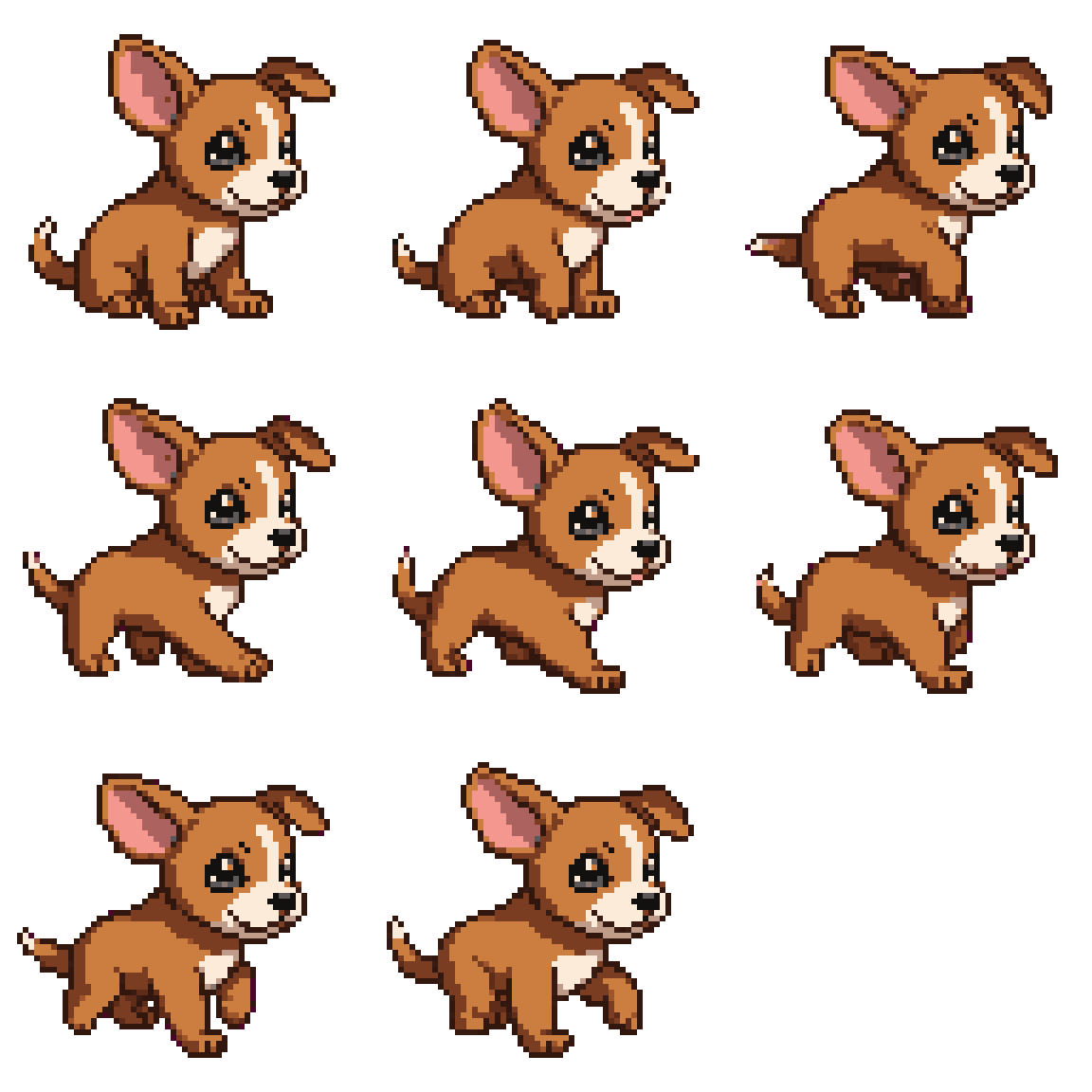 cute brown dog Walking pixel art