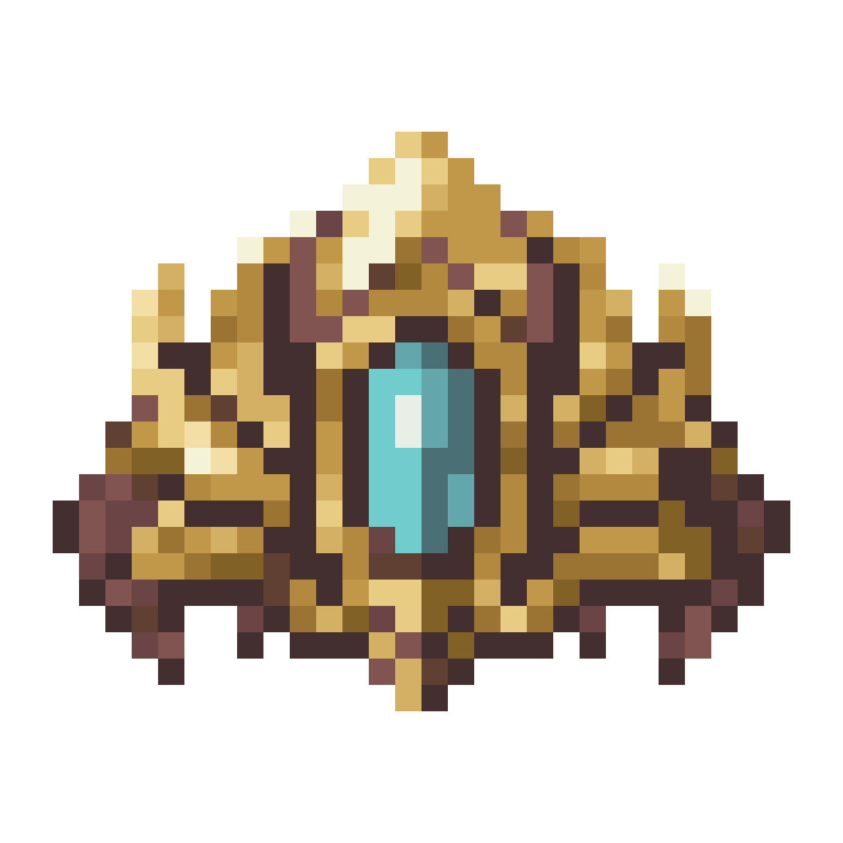 golden diadem decorated with a light blue sapphire pixel art