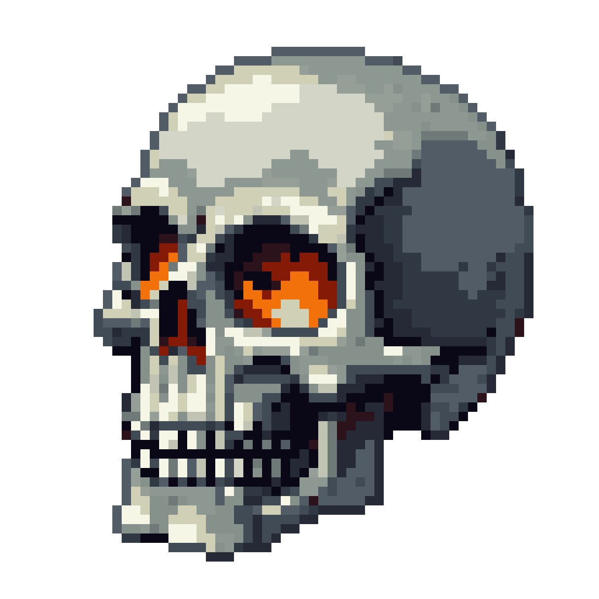 Stone Skull with Fire Eyes pixel art