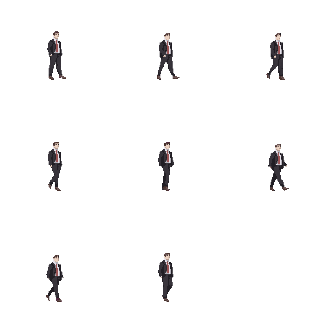 character walking forward, legs alternating pixel art
