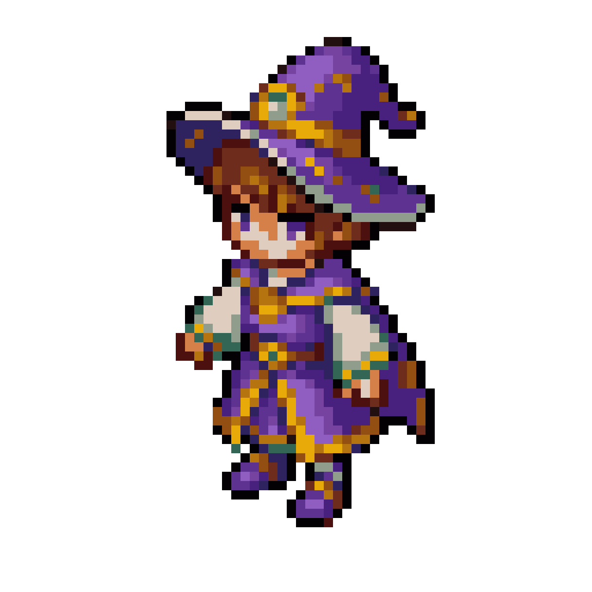 cute purple mage with purple hat pixel art