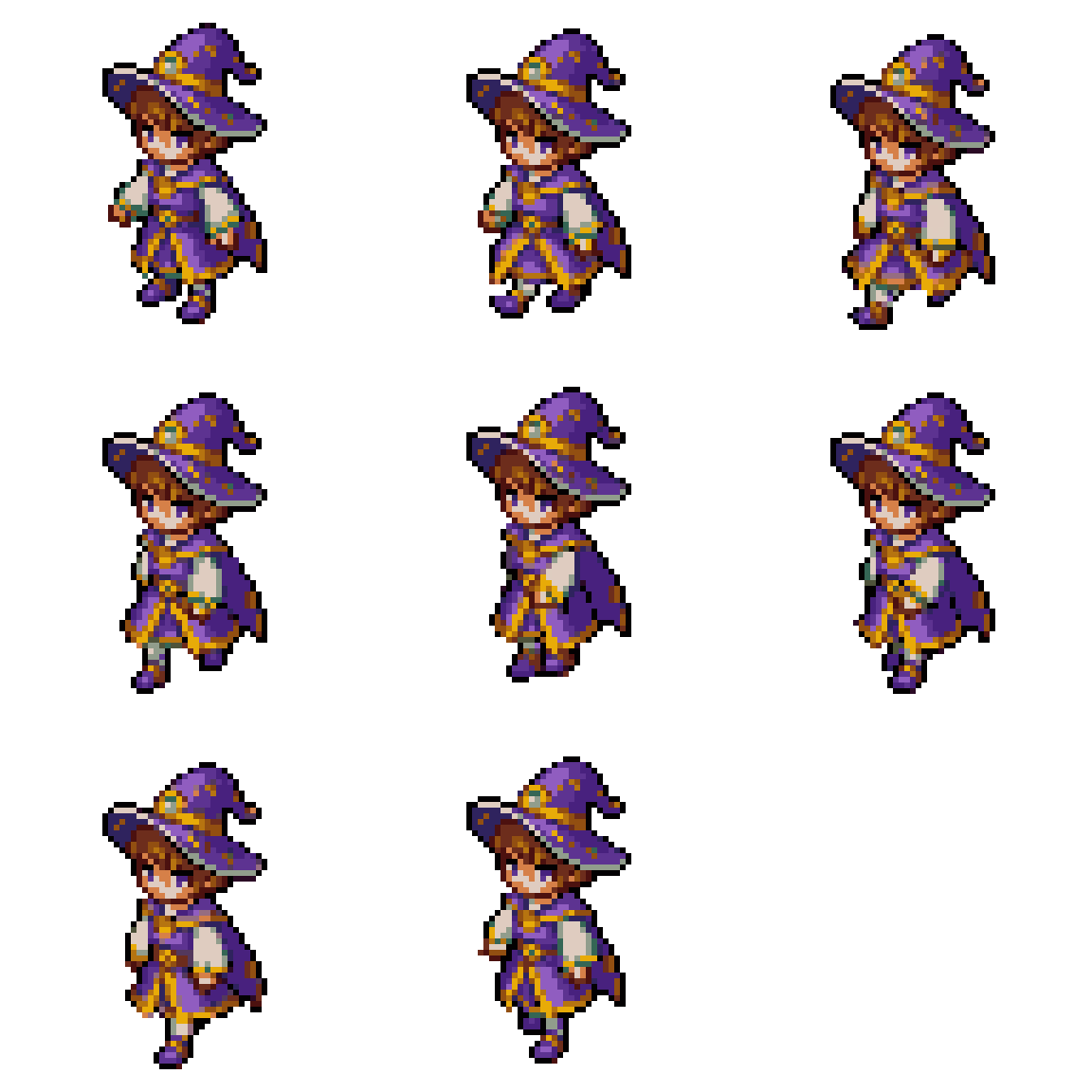cute purple mage with purple hat Walking pixel art